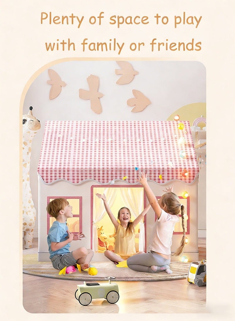 RAKAY Children's Play Tent House , 125x95x130 cm, Checkered Design, Metal Frame, Indoor Playhouse for Kids,Pink - Image 3